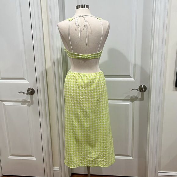 New! FOR LOVE AND LEMONS Maureen Midi Gingham Dress Green White Size Medium - Picture 6 of 12